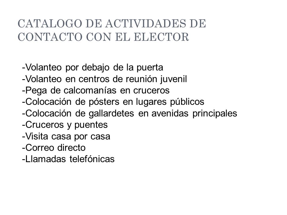 CATALOGO DE ACTIVIDADES DE CONTACTO CON EL ELECTOR