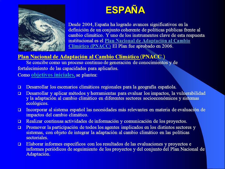 ESPAÑA Plan Nacional de Adaptación al Cambio Climático (PNACC )