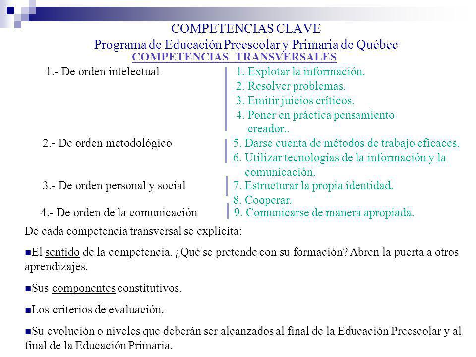 COMPETENCIAS CLAVE Programa de Educación Preescolar y Primaria de Québec