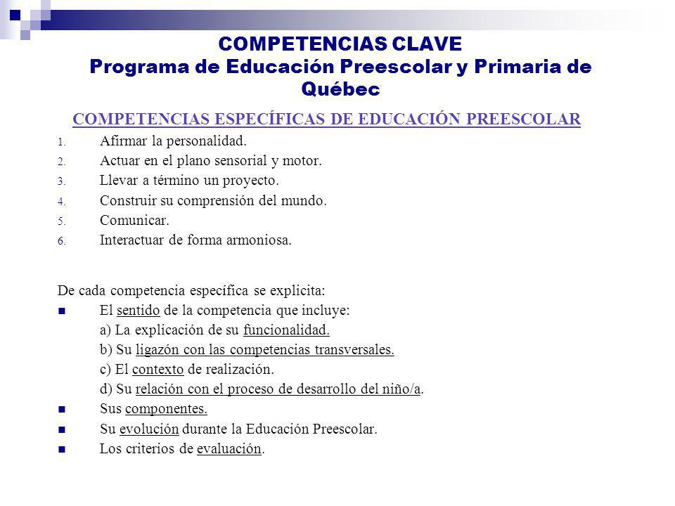 COMPETENCIAS CLAVE Programa de Educación Preescolar y Primaria de Québec