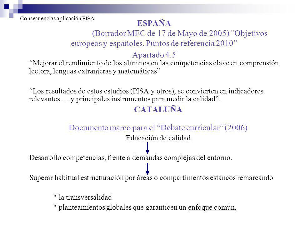 CATALUÑA Documento marco para el Debate curricular (2006)