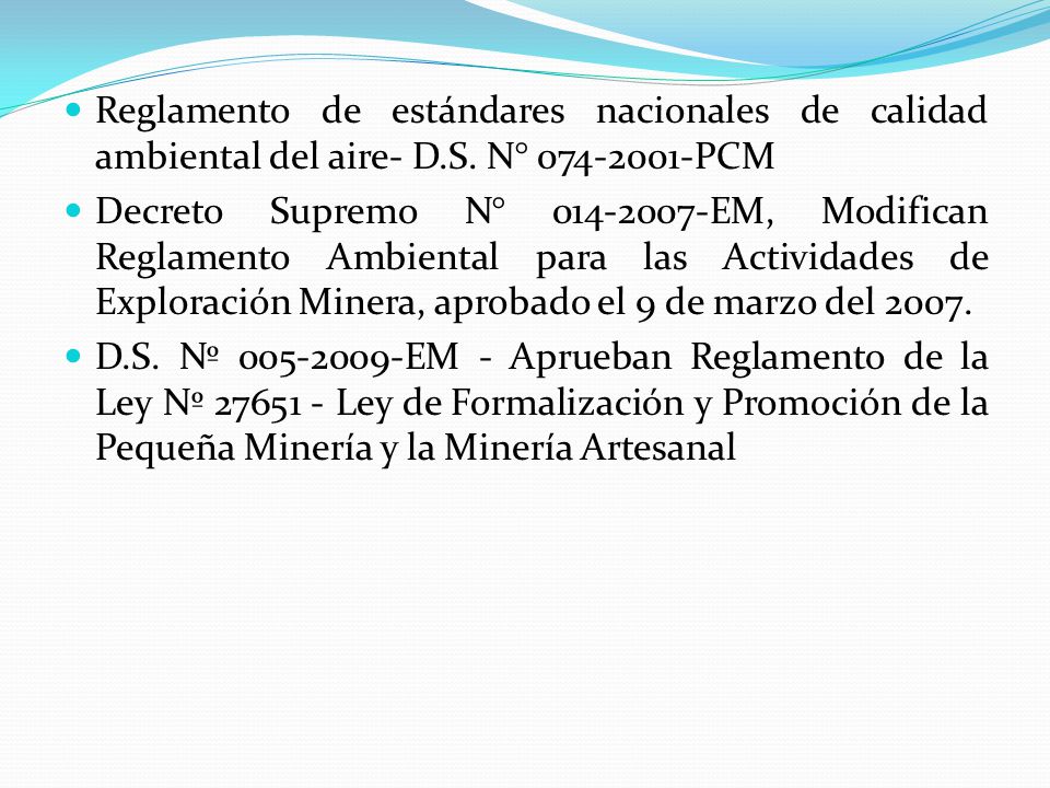 Reglamento de estándares nacionales de calidad ambiental del aire- D.S. N° PCM