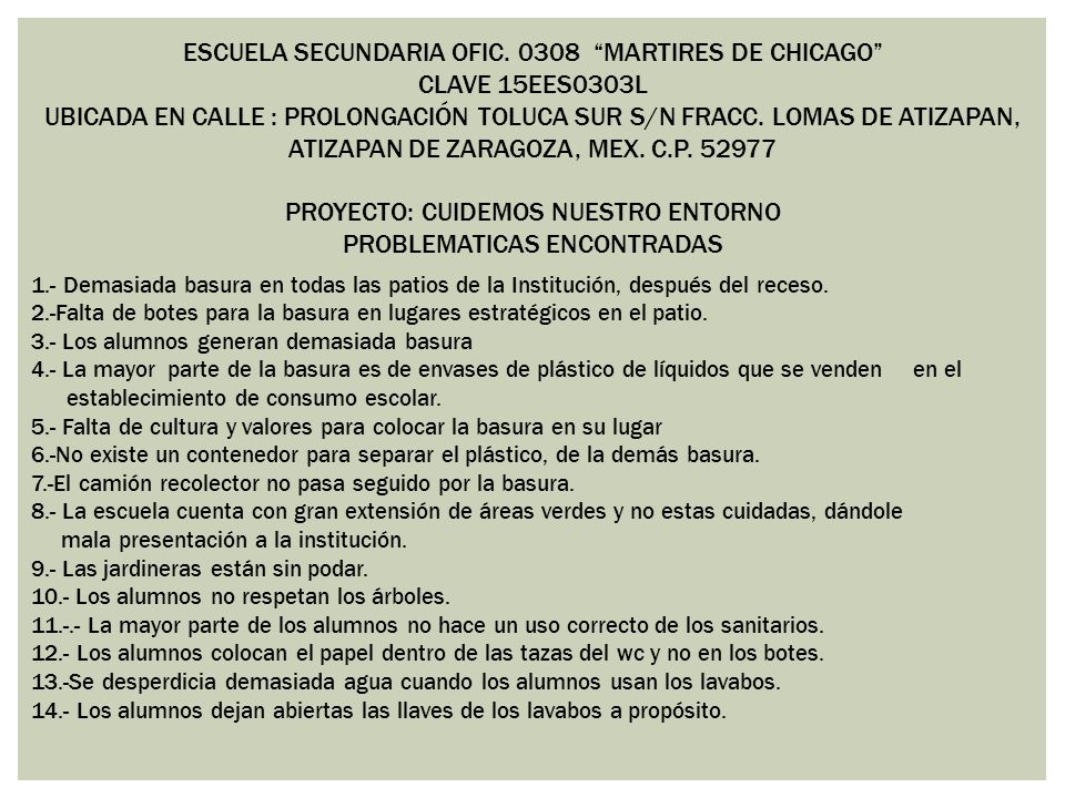 ESCUELA SECUNDARIA OFIC MARTIRES DE CHICAGO CLAVE 15EES0303L
