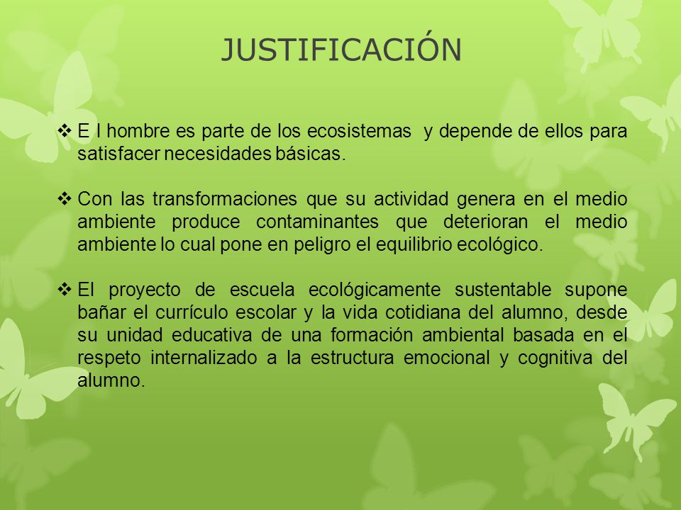 JUSTIFICACIÓN E l hombre es parte de los ecosistemas y depende de ellos para satisfacer necesidades básicas.