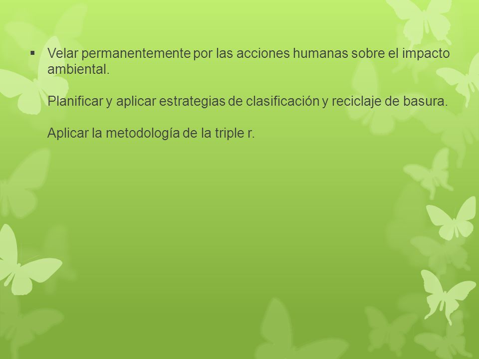 Velar permanentemente por las acciones humanas sobre el impacto ambiental.