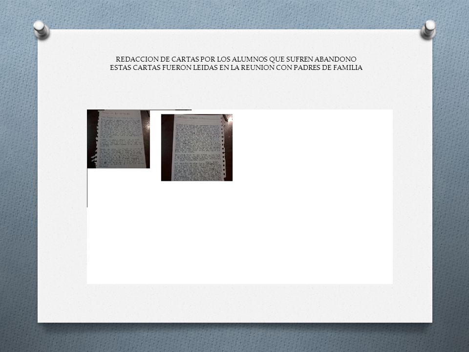 REDACCION DE CARTAS POR LOS ALUMNOS QUE SUFREN ABANDONO ESTAS CARTAS FUERON LEIDAS EN LA REUNION CON PADRES DE FAMILIA