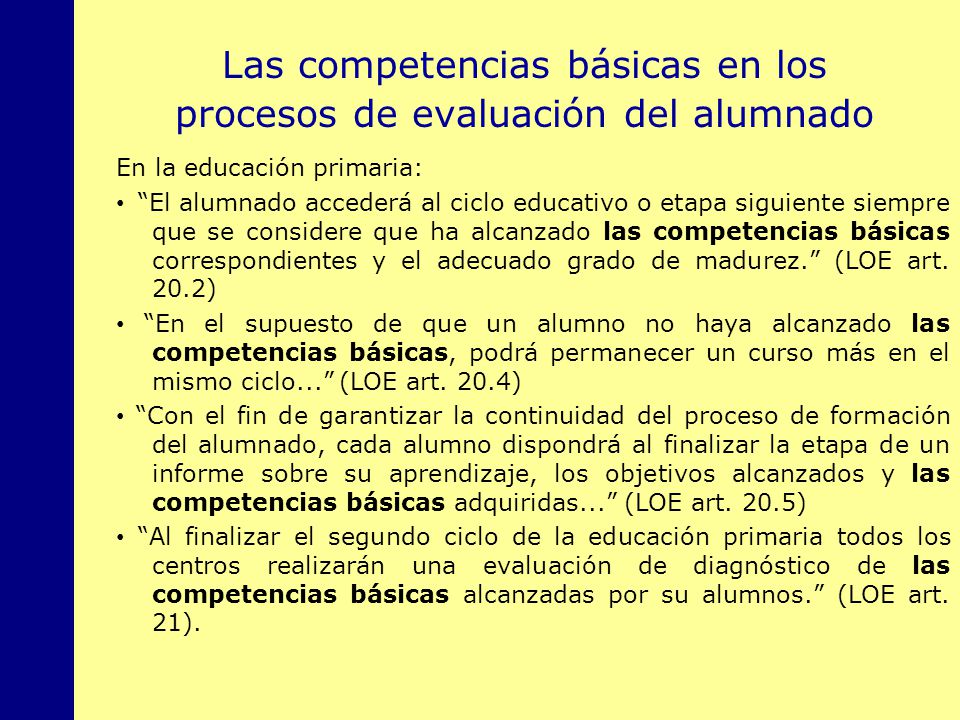Las competencias básicas en los procesos de evaluación del alumnado
