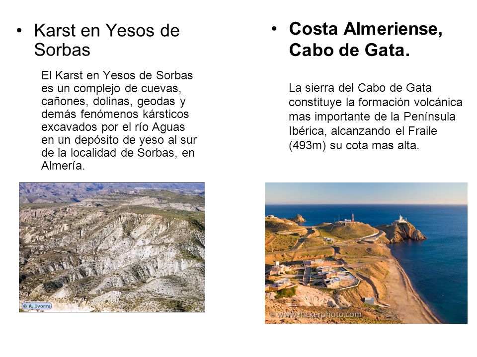 Costa Almeriense, Cabo de Gata. Karst en Yesos de Sorbas