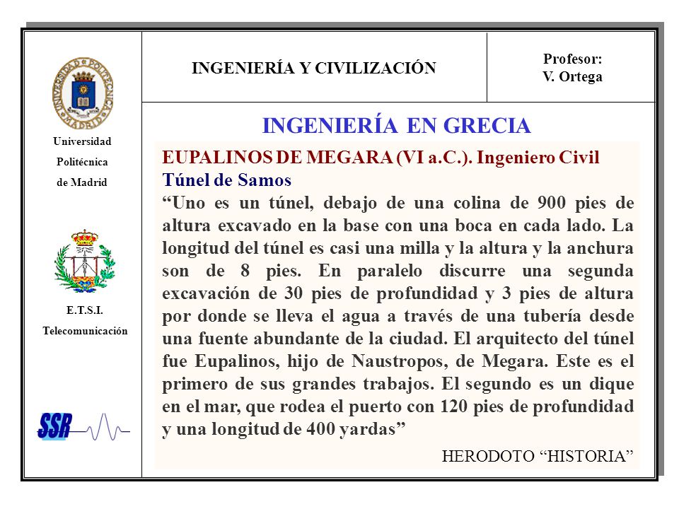 INGENIERÍA EN GRECIA EUPALINOS DE MEGARA (VI a.C.). Ingeniero Civil