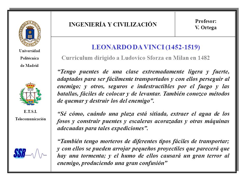 Curriculum dirigido a Ludovico Sforza en Milan en 1482
