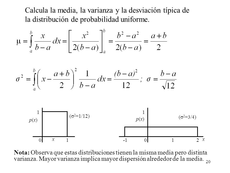 Calcula la media, la varianza y la desviación típica de