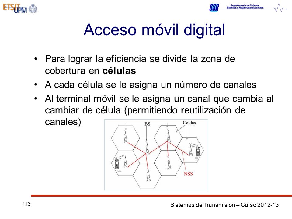 Acceso móvil digital Para lograr la eficiencia se divide la zona de cobertura en células. A cada célula se le asigna un número de canales.