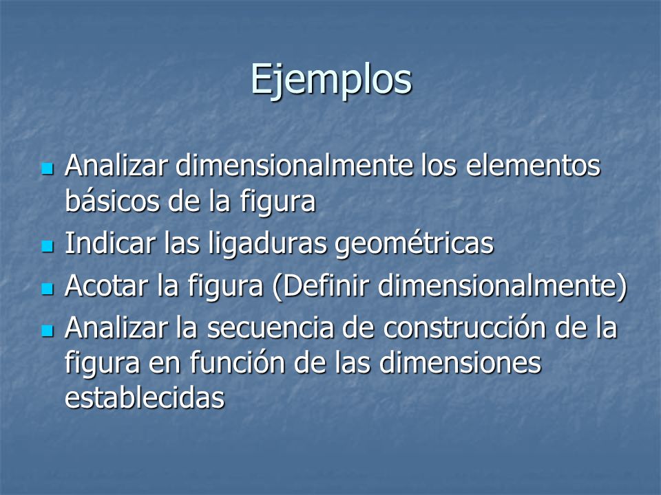 Ejemplos Analizar dimensionalmente los elementos básicos de la figura