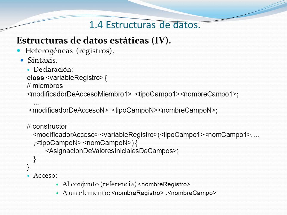 1.4 Estructuras de datos. Estructuras de datos estáticas (IV).