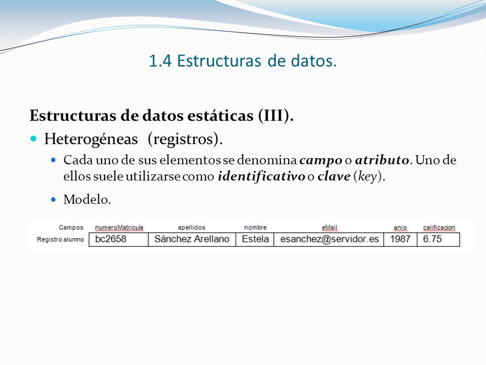 1.4 Estructuras de datos. Estructuras de datos estáticas (III).