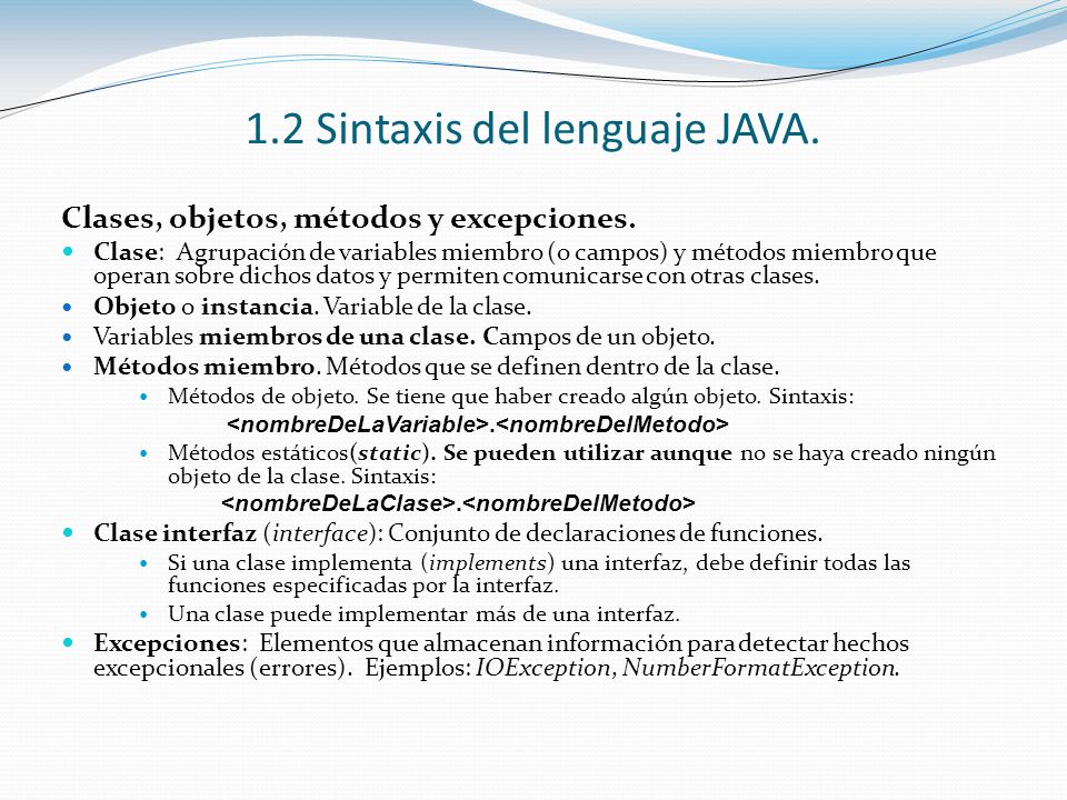 1.2 Sintaxis del lenguaje JAVA.
