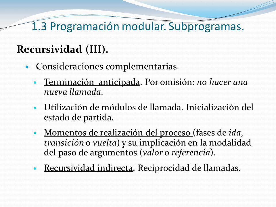 1.3 Programación modular. Subprogramas.