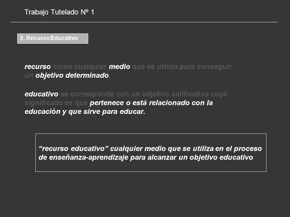 Trabajo Tutelado Nº 1 2. Recurso Educativo. recurso como cualquier medio que se utiliza para conseguir un objetivo determinado.