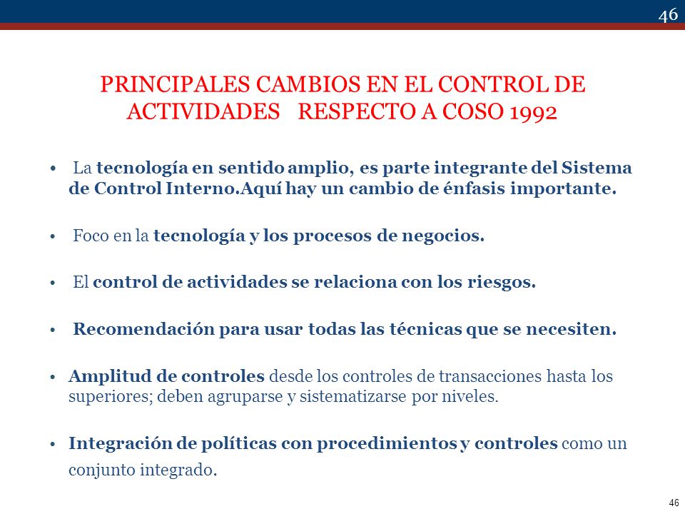 PRINCIPALES CAMBIOS EN EL CONTROL DE ACTIVIDADES RESPECTO A COSO 1992