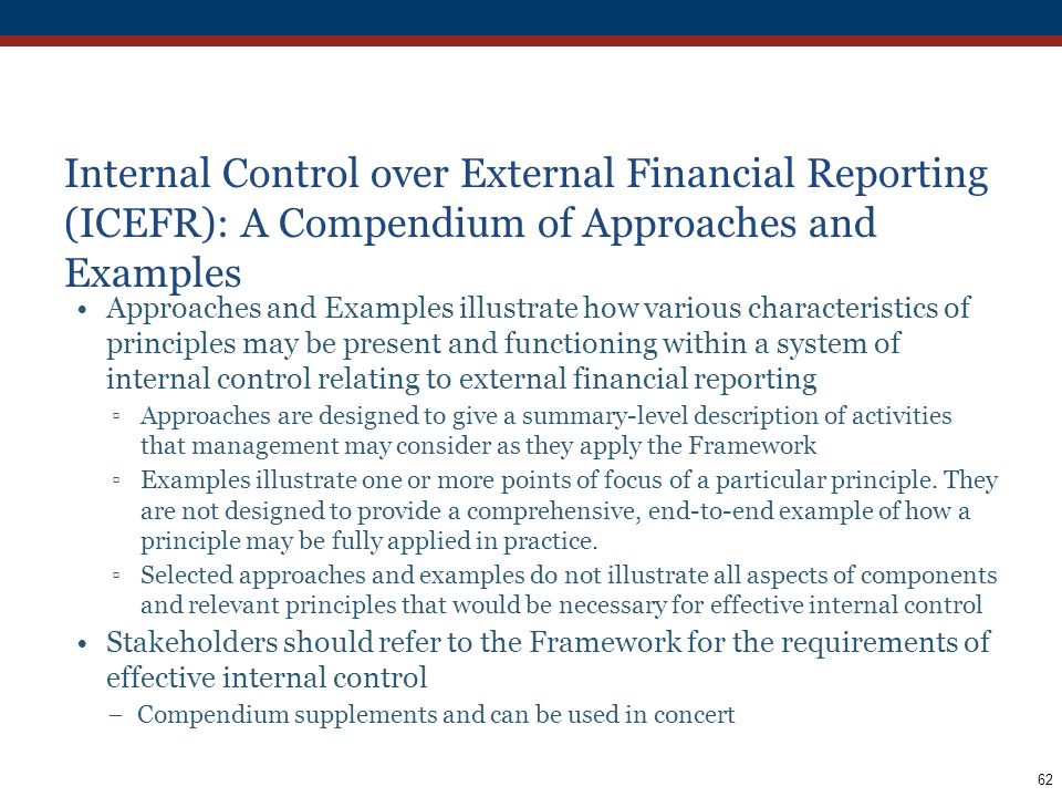 Internal Control over External Financial Reporting (ICEFR): A Compendium of Approaches and Examples
