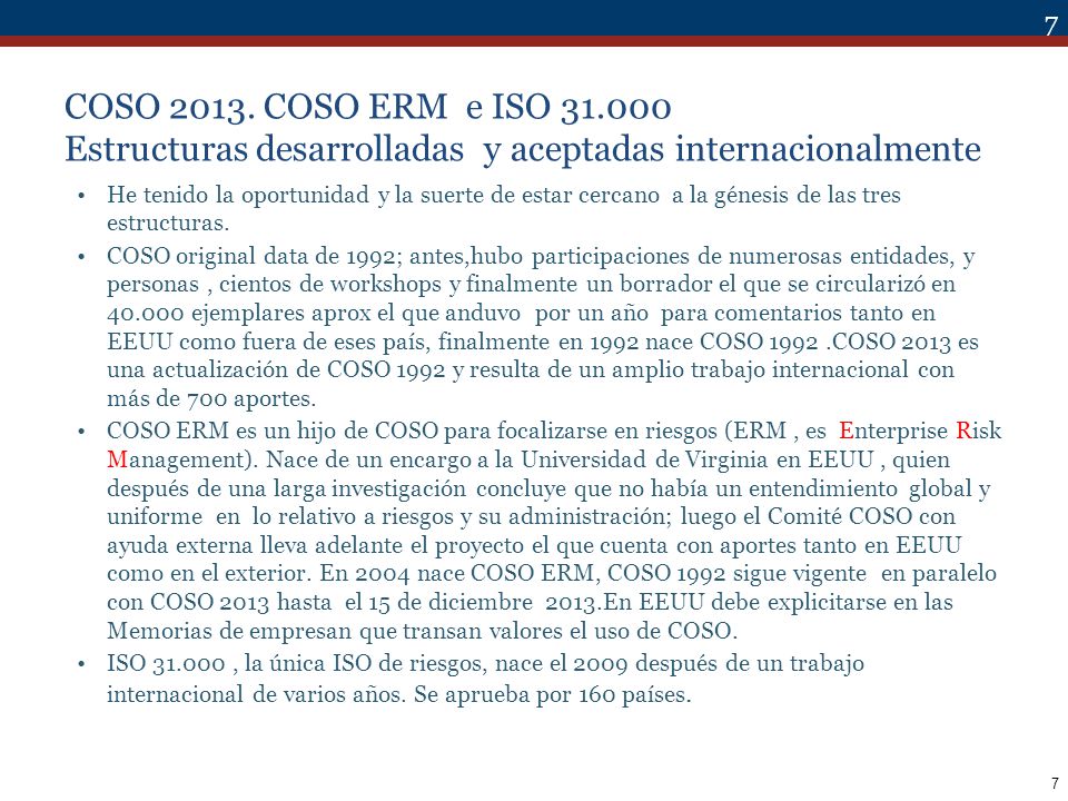 COSO COSO ERM e ISO Estructuras desarrolladas y aceptadas internacionalmente