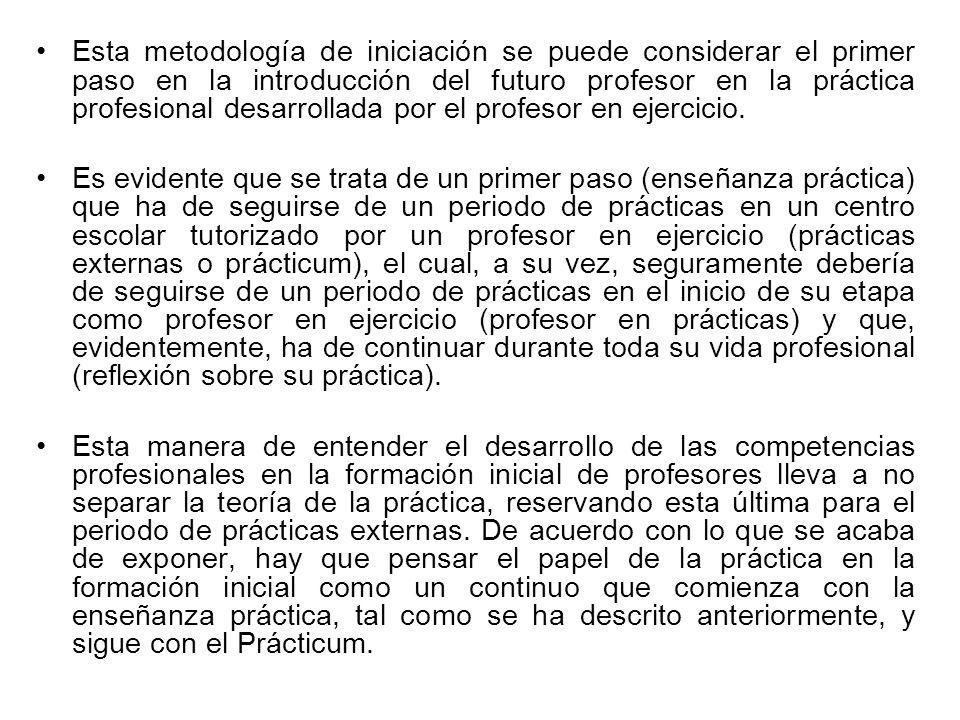 Esta metodología de iniciación se puede considerar el primer paso en la introducción del futuro profesor en la práctica profesional desarrollada por el profesor en ejercicio.