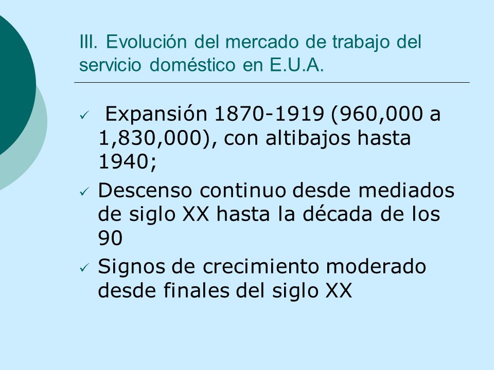 III. Evolución del mercado de trabajo del servicio doméstico en E.U.A.