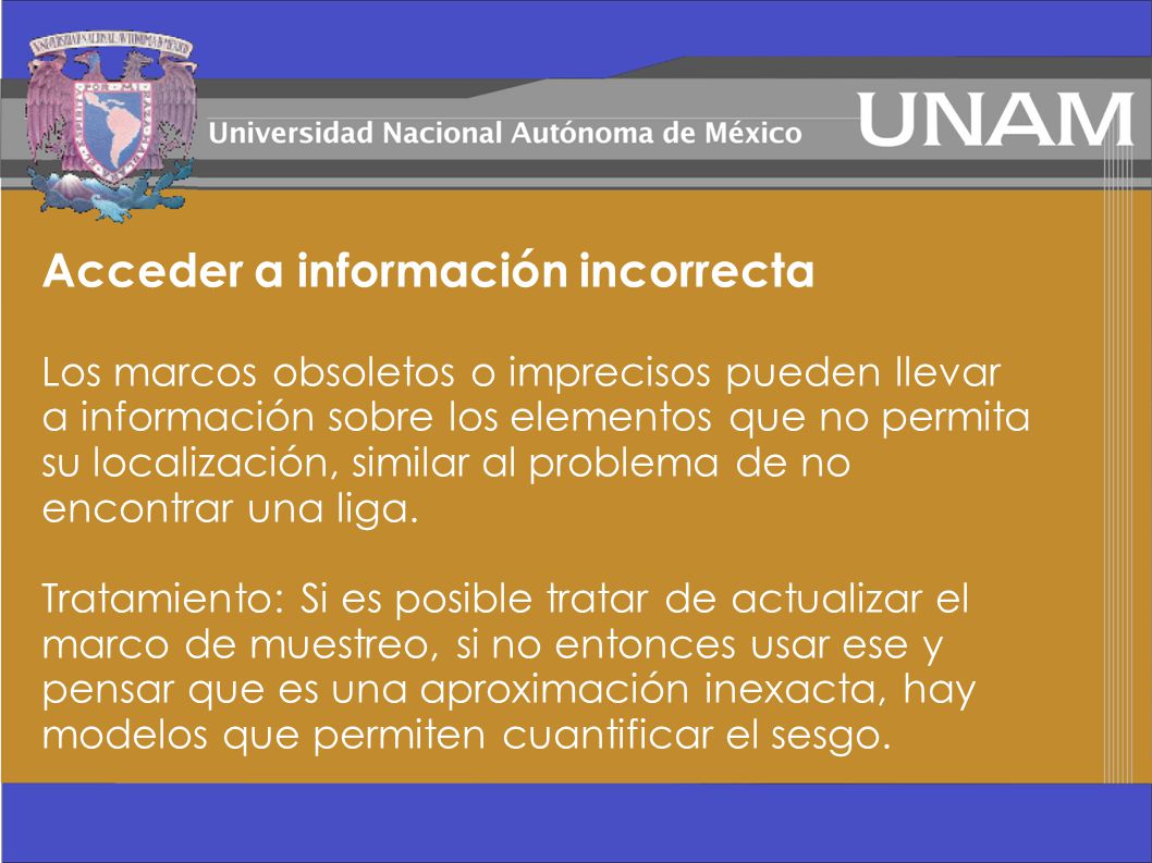 Acceder a información incorrecta Los marcos obsoletos o imprecisos pueden llevar a información sobre los elementos que no permita su localización, similar al problema de no encontrar una liga.