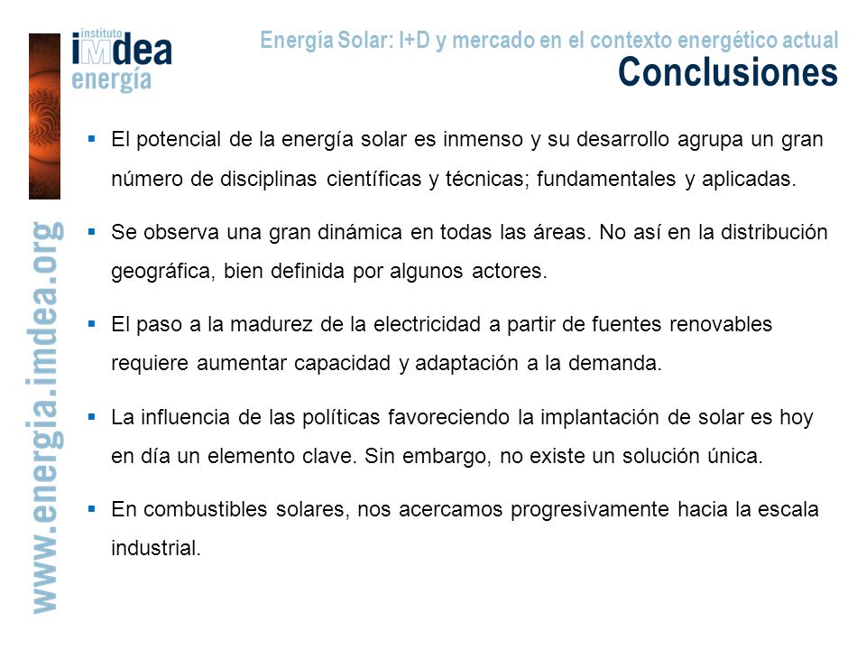 Energía Solar: I+D y mercado en el contexto energético actual Conclusiones