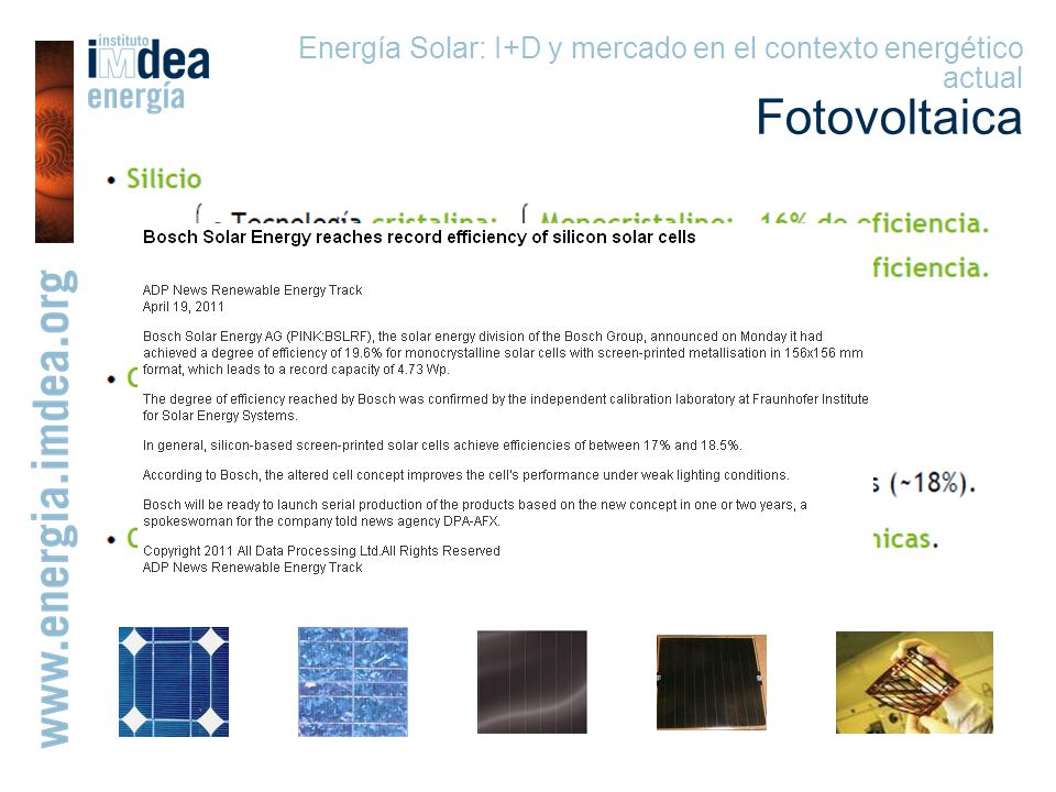 Energía Solar: I+D y mercado en el contexto energético actual
