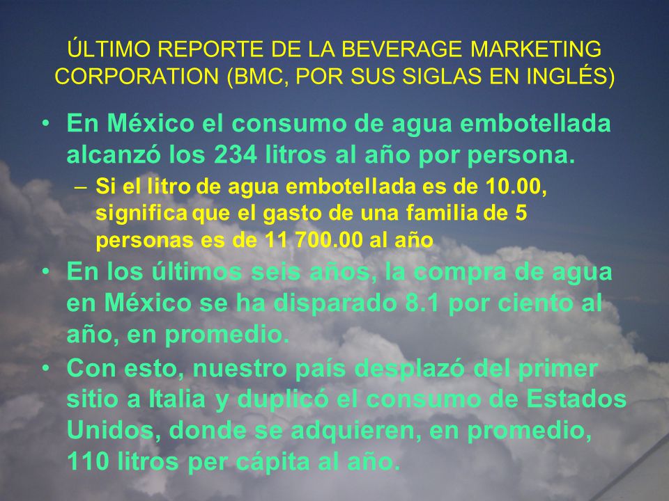 ÚLTIMO REPORTE DE LA BEVERAGE MARKETING CORPORATION (BMC, POR SUS SIGLAS EN INGLÉS)