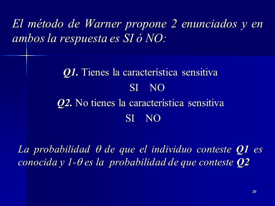 El método de Warner propone 2 enunciados y en ambos la respuesta es SI ó NO: