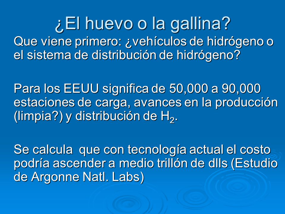 ¿El huevo o la gallina Que viene primero: ¿vehículos de hidrógeno o el sistema de distribución de hidrógeno