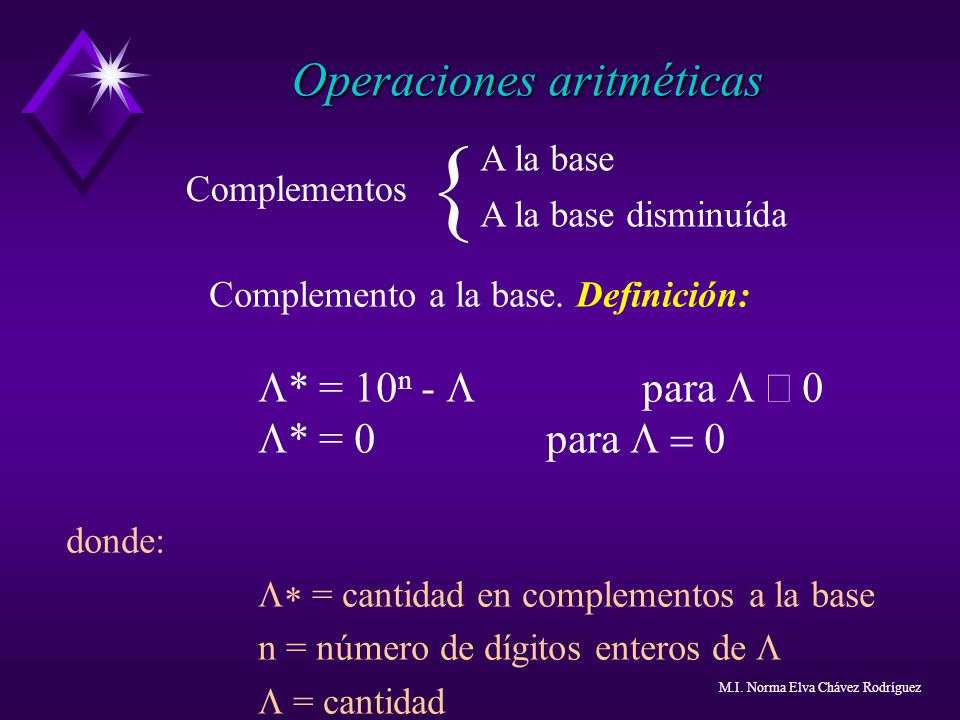 { Operaciones aritméticas L* = 0 para L = 0 A la base Complementos