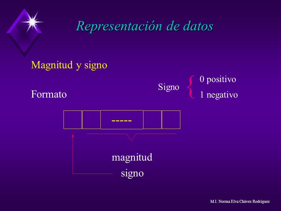 { Representación de datos Magnitud y signo Formato 1 negativo
