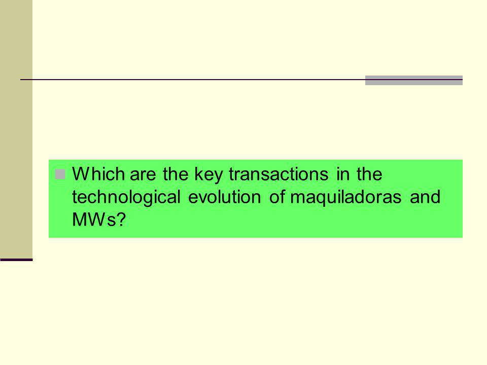 Which are the key transactions in the technological evolution of maquiladoras and MWs