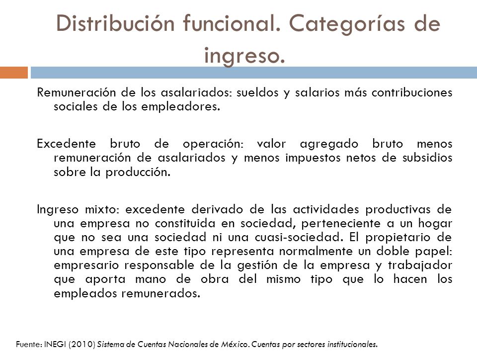 Distribución funcional. Categorías de ingreso.
