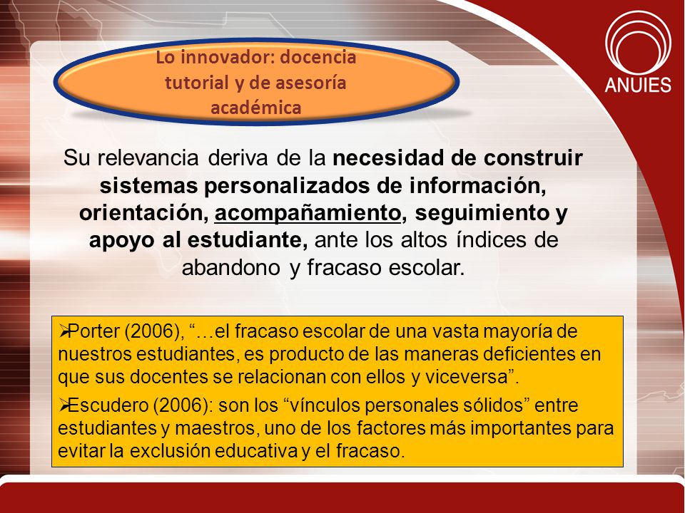 Lo innovador: docencia tutorial y de asesoría académica