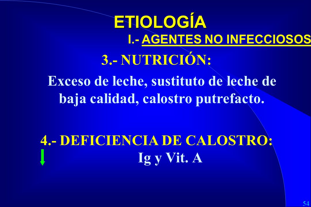 I.- AGENTES NO INFECCIOSOS: 4.- DEFICIENCIA DE CALOSTRO: Ig y Vit. A