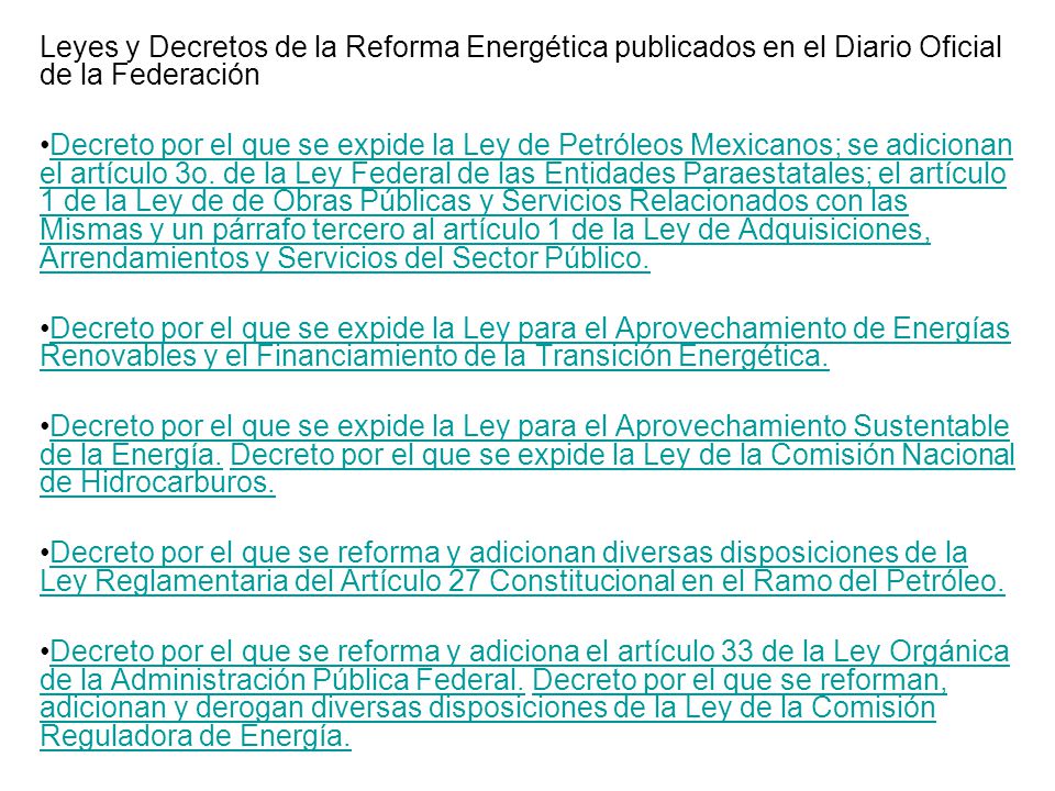 encabezadocv Leyes y Decretos de la Reforma Energética publicados en el Diario Oficial de la Federación.