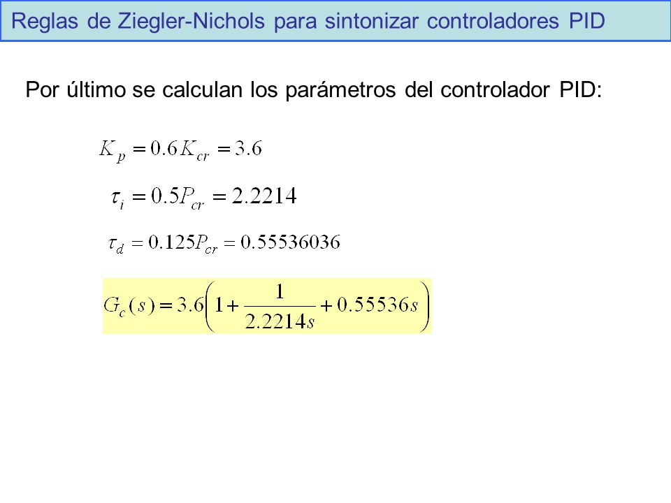 Reglas de Ziegler-Nichols para sintonizar controladores PID