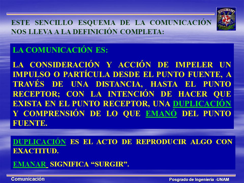 ESTE SENCILLO ESQUEMA DE LA COMUNICACIÓN NOS LLEVA A LA DEFINICIÓN COMPLETA: