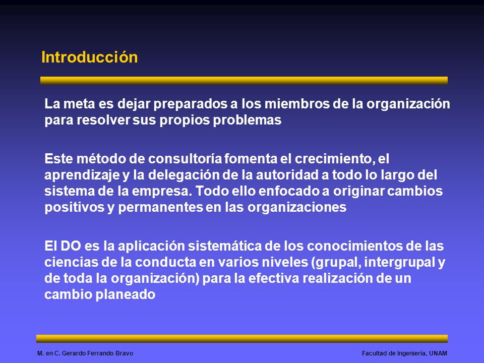 Introducción La meta es dejar preparados a los miembros de la organización para resolver sus propios problemas.