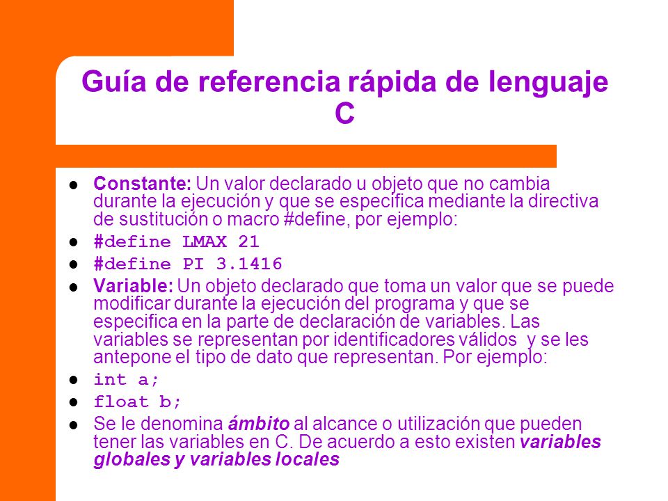 Guía de referencia rápida de lenguaje C
