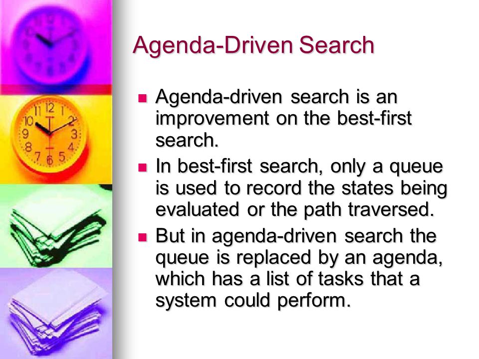 Agenda-Driven Search Agenda-driven search is an improvement on the best-first search.