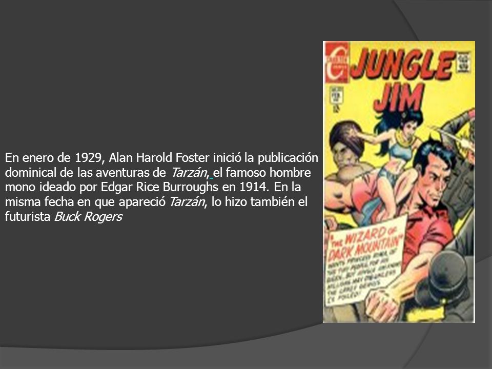 En enero de 1929, Alan Harold Foster inició la publicación dominical de las aventuras de Tarzán, el famoso hombre mono ideado por Edgar Rice Burroughs en 1914.