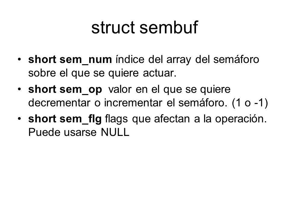 struct sembuf short sem_num índice del array del semáforo sobre el que se quiere actuar.