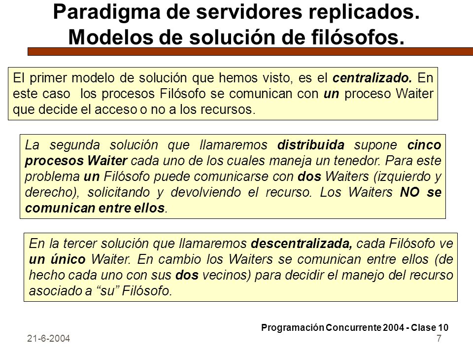 Paradigma de servidores replicados. Modelos de solución de filósofos.