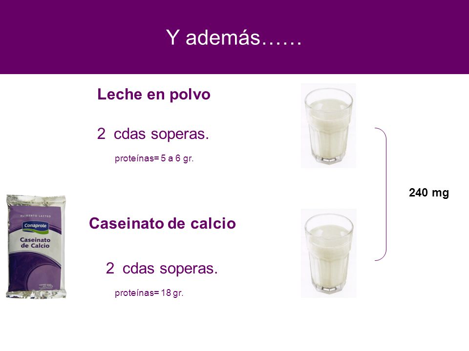 Y además…… Leche en polvo 2 cdas soperas. proteínas= 5 a 6 gr.