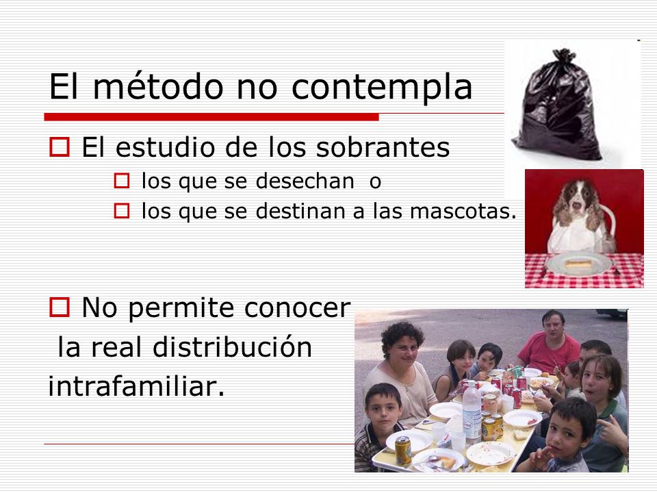 El método no contempla El estudio de los sobrantes No permite conocer